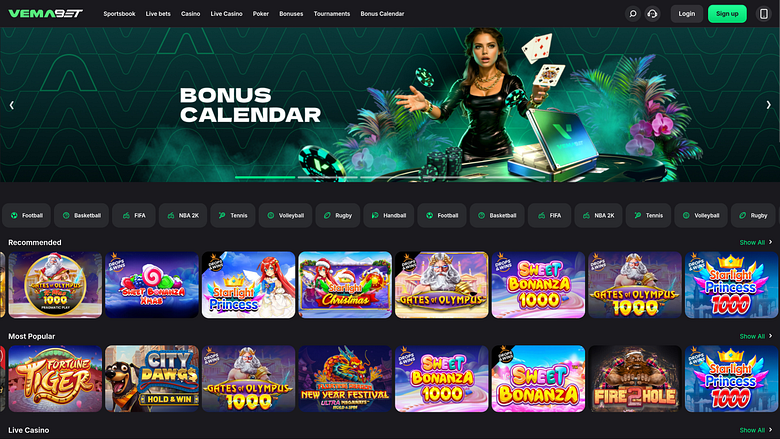 Vemabet Casino Desktop-Startseite