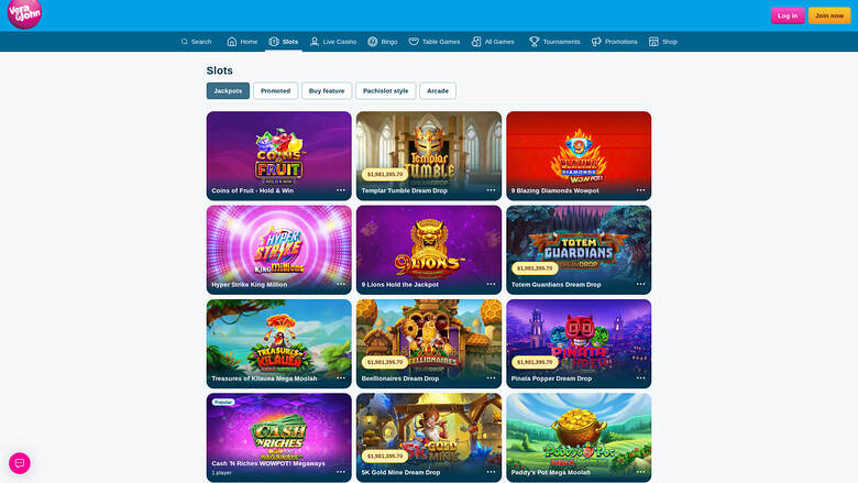 Jackpot do Vera John Casino para desktop