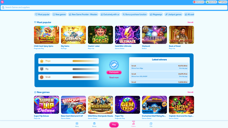 Jogos do Vera John Casino para desktop