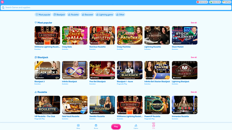 Dealer ao vivo do Vera John Casino para desktop