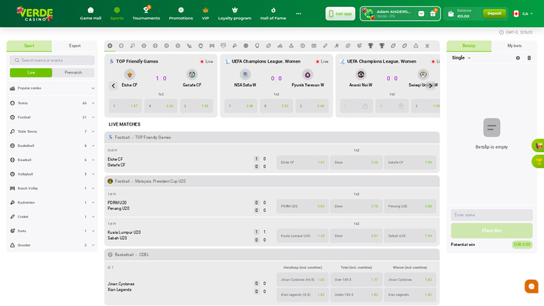 Deportes de Verde Casino para escritorio