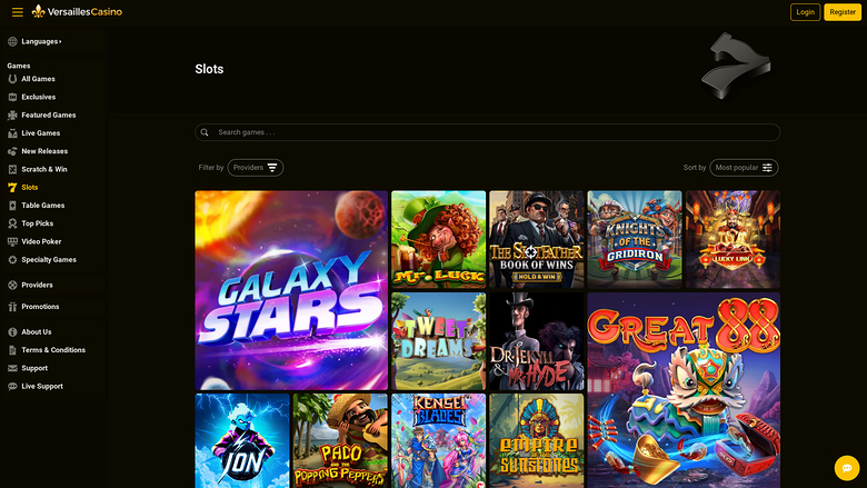 Jeux de Versailles Casino sur ordinateur