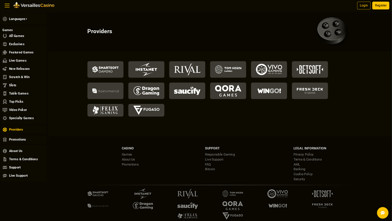 Développeurs de jeux de Versailles Casino sur ordinateur