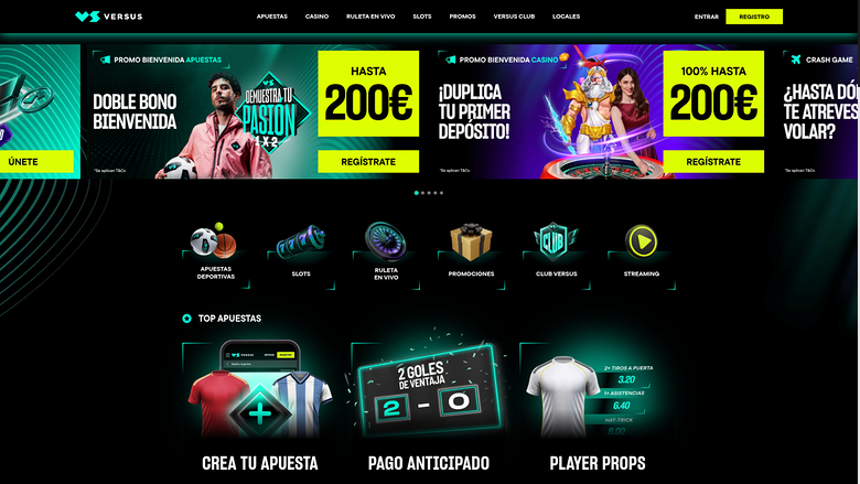 Versus Casino Desktop Homepage