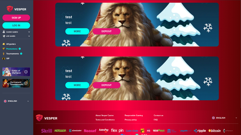 Promotions de Vesper Casino sur ordinateur