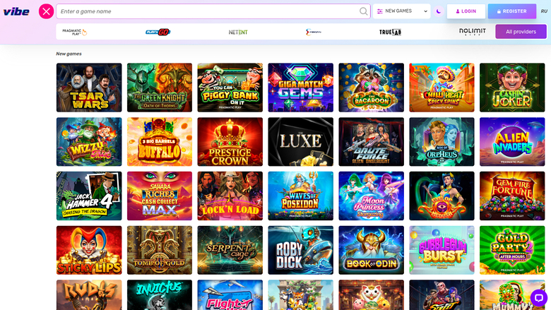 Jeux de Vibe Casino sur ordinateur