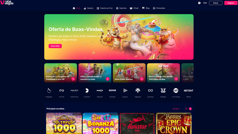 Página de inicio de VidaVegas Casino en escritorio