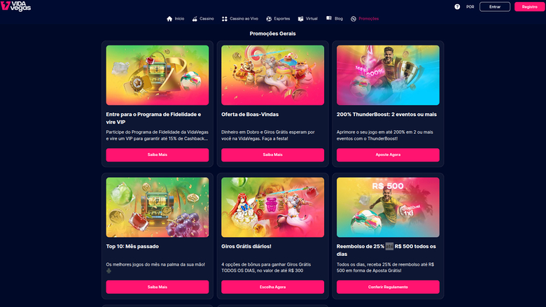 Promociones de VidaVegas Casino en escritorio