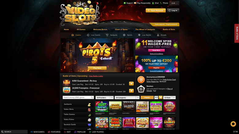 Videoslots Casino Desktop Homepage