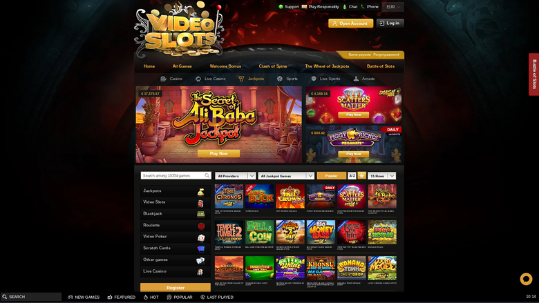 Jackpot de Videoslots Casino sur ordinateur