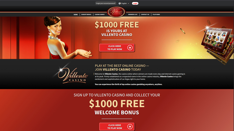 Homepage di Villento Casino su desktop