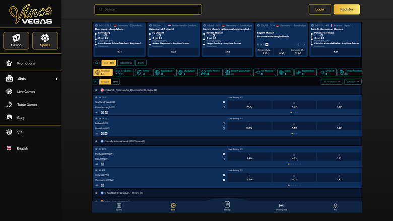 Sports de Vince Vegas Casino sur ordinateur