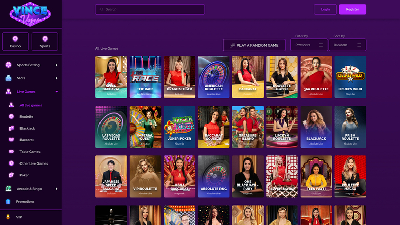 Vince Vegas Casino Desktop Live Dealer