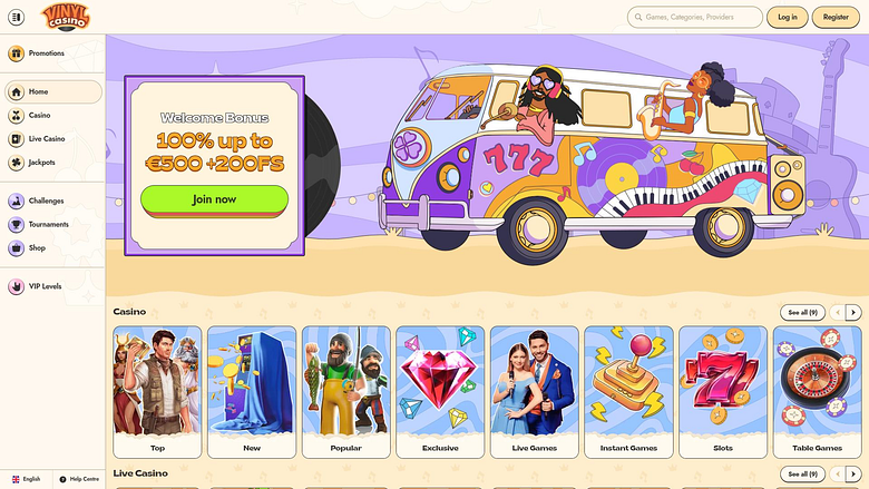 Vinyl Casino Desktop-Startseite