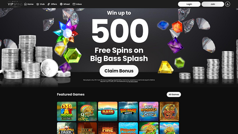 VIP Spins Casino Desktop-Startseite