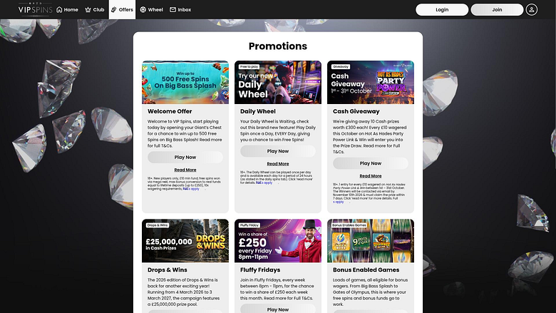 VIP Spins Casino Desktop-Aktionen