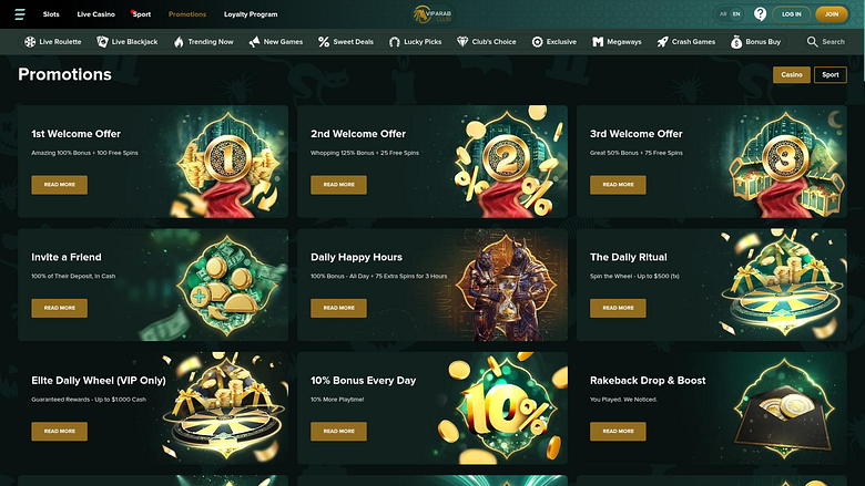 VipArabClub Casino Desktop Promotions