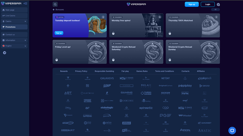 Promotions de Viperspin Casino sur ordinateur
