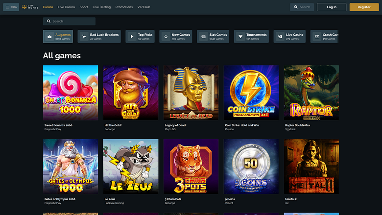 Jeux de VipMonte Casino sur ordinateur