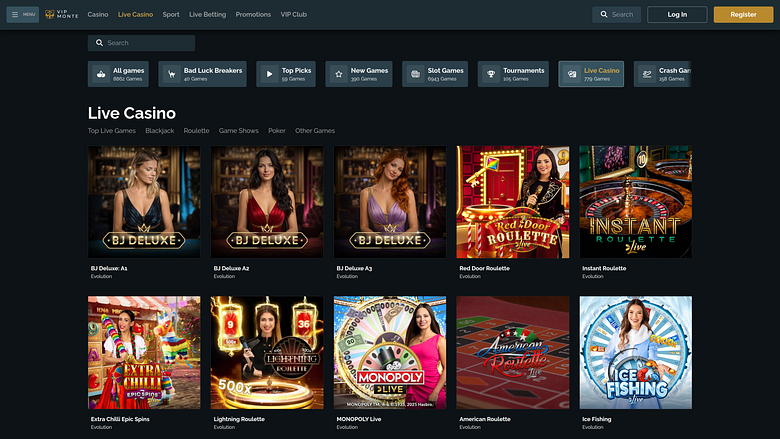 Croupier en direct de VipMonte Casino sur ordinateur