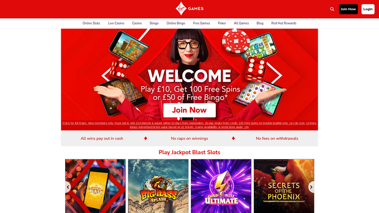 Page d'accueil de Virgin Games Casino sur ordinateur