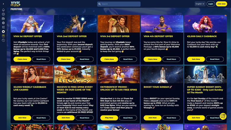 Promoções do Vivaspin Casino para computador