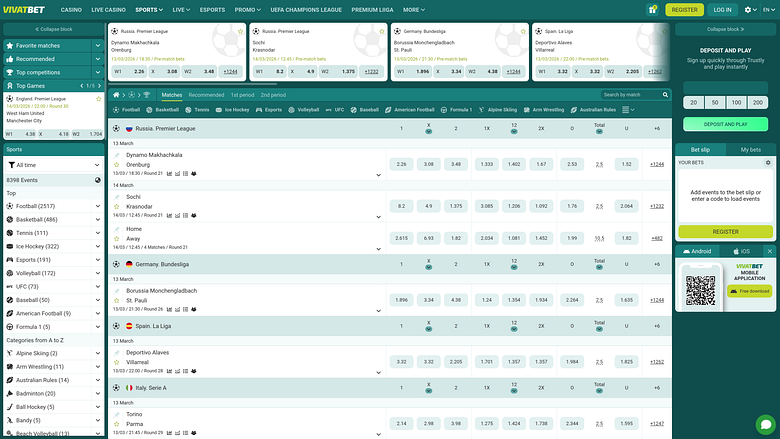 VivatBet Casino Desktop-Sportwetten