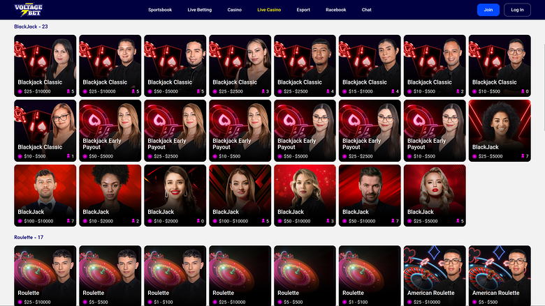 Casinò VoltageBet con croupier dal vivo