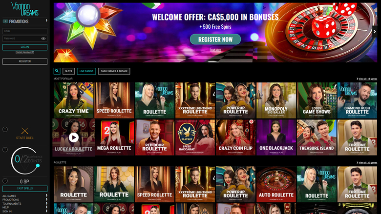 VoodooDreams Casino Desktop-Live-Dealer