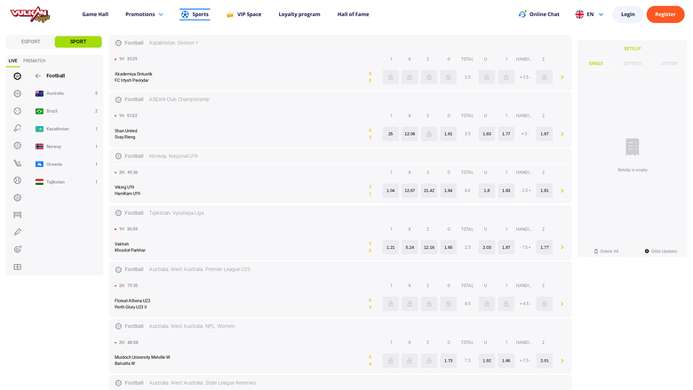 Deportes de escritorio de VulkanVegas Casino