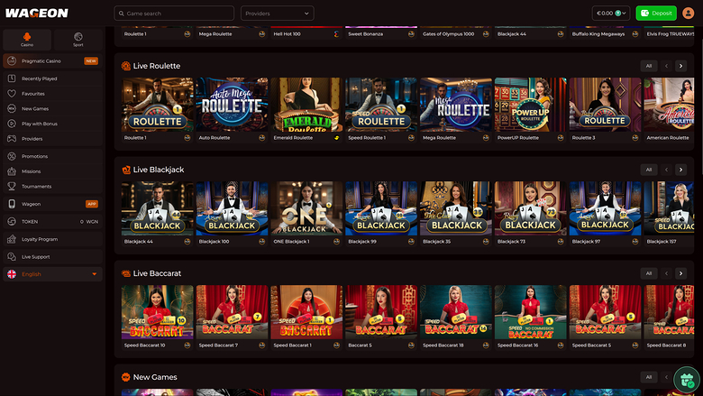 Croupier dal vivo sul desktop del casinò Wageon