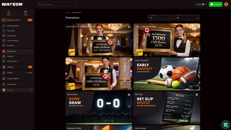Promozioni desktop di Wageon Casino