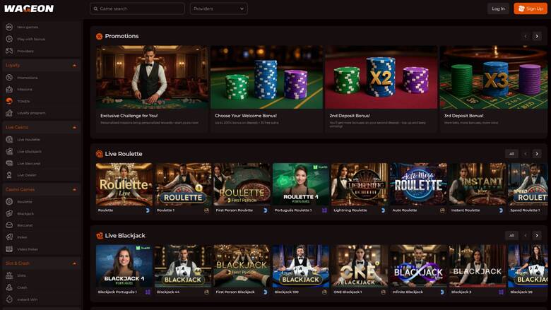 Page d'accueil du casino Wageon