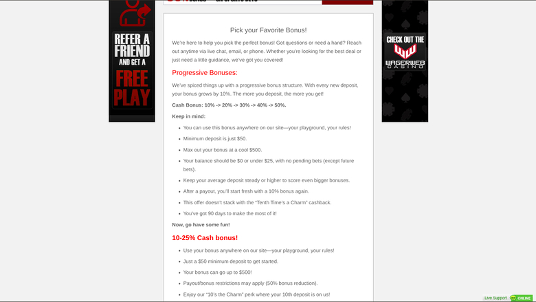 Promotions de bureau de WagerWeb Casino