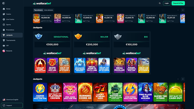 Jackpot da desktop del casinò Wallacebet