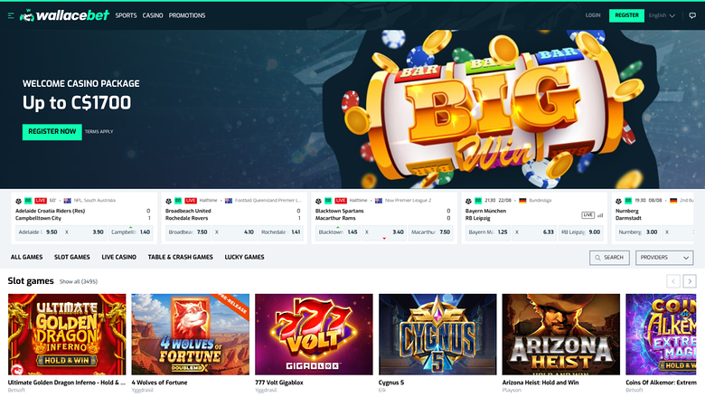 Wallacebet Casino Desktop Homepage