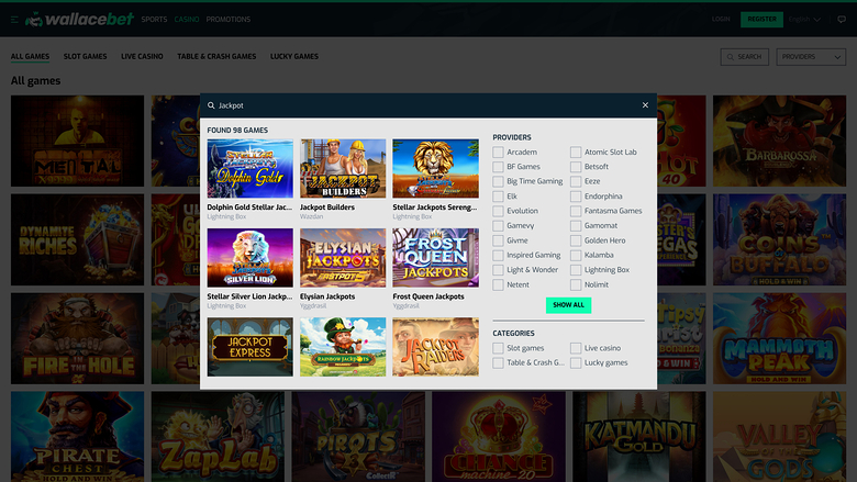 Wallacebet Casino Desktop Jackpot