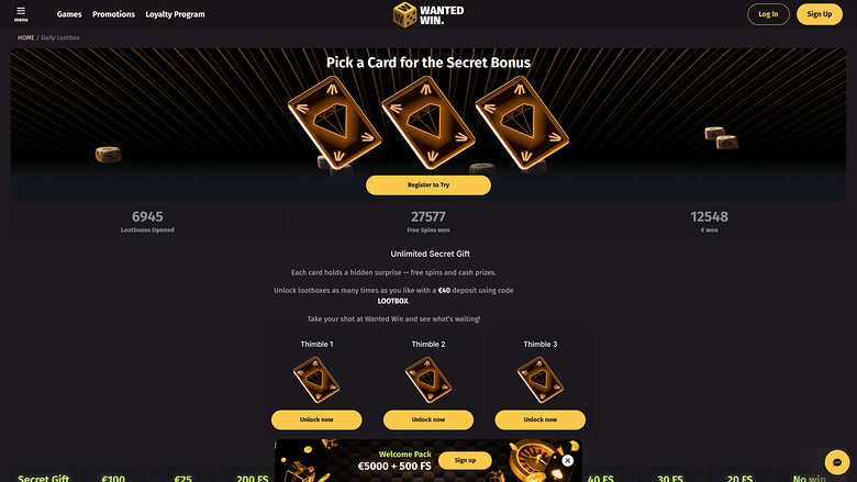 WantedWin Desktop Lootbox