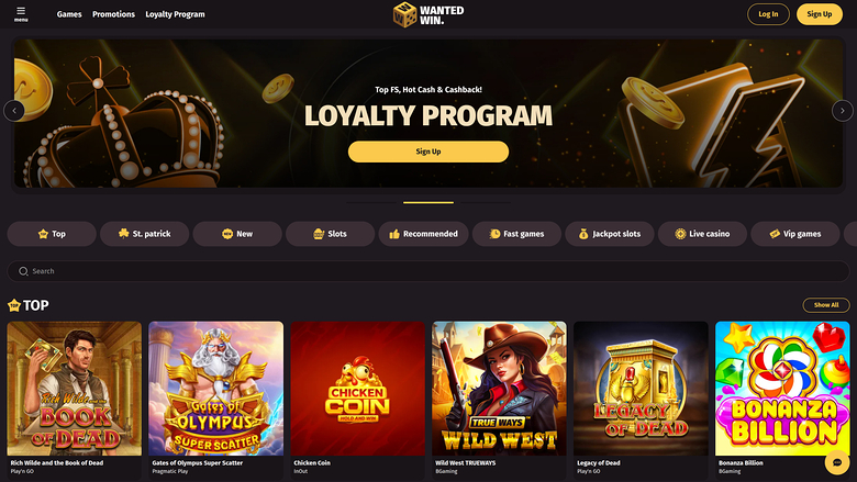 WantedWin Desktop Homepage