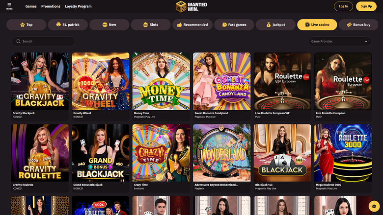 WantedWin Desktop Live Dealer