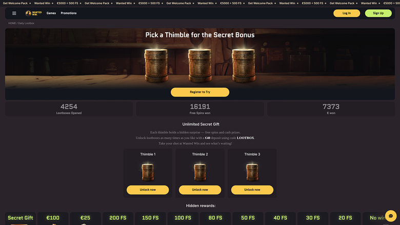 WantedWin Desktop Lootbox