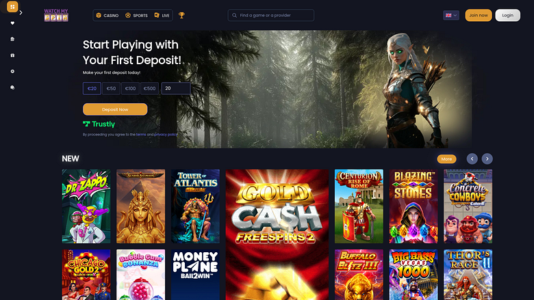  WatchMySpin Casino Desktop Homepage