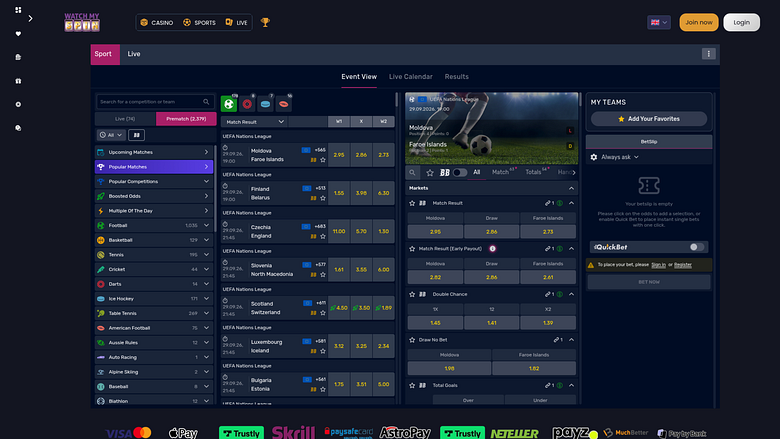  WatchMySpin Casino Desktop Sports