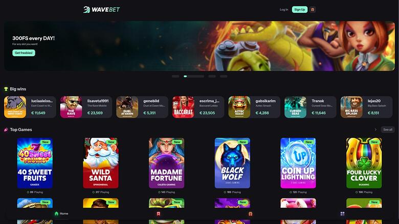 Page d'accueil du casino WaveBet