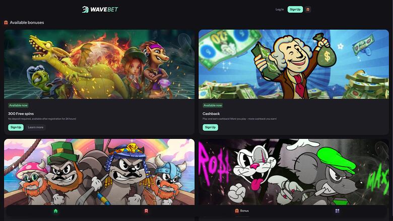 page des promotions du casino WaveBet