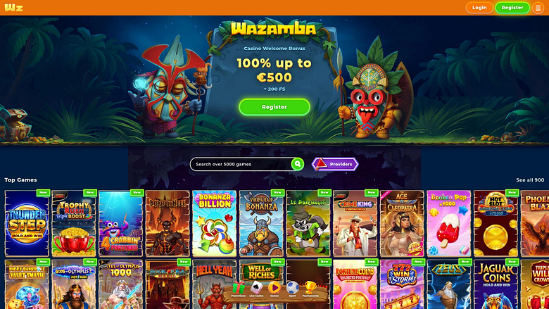 Wazamba Casino Desktop-Homepage