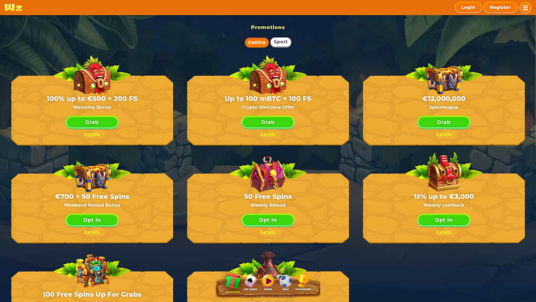 Wazamba Casino Desktop-Aktionen