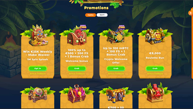 Promociones de escritorio de Wazamba Casino