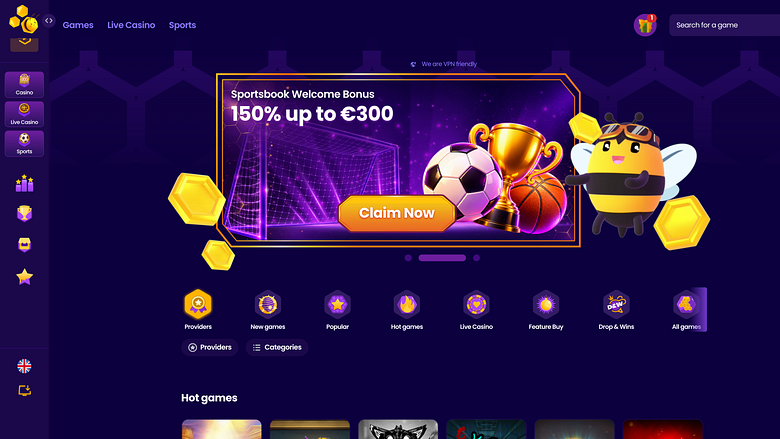 Página de inicio de escritorio del casino Wazbee