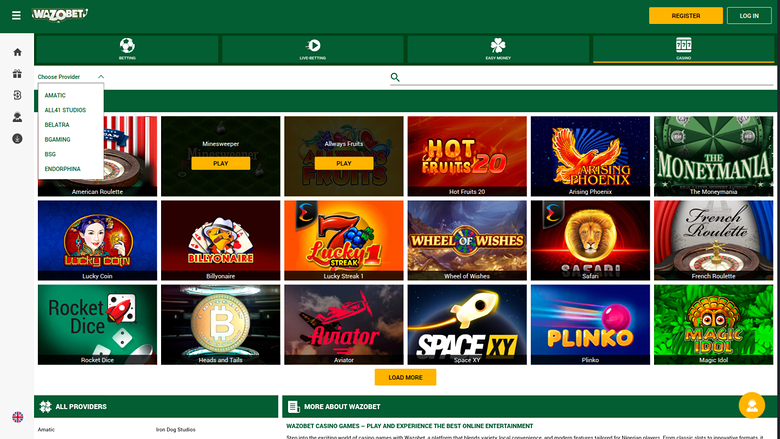 Sviluppatori di giochi desktop di Wazobet Casino